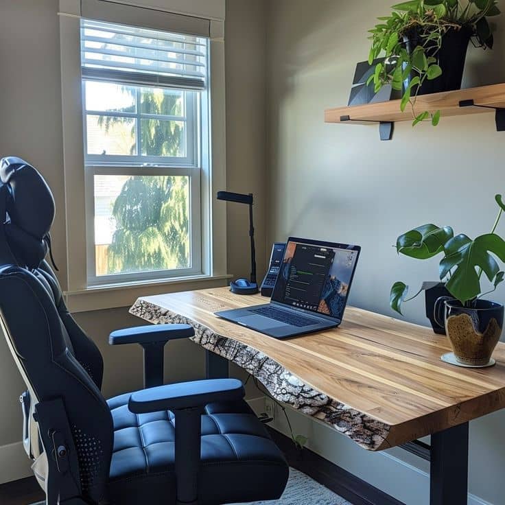 ergonomic home office setup with natural light